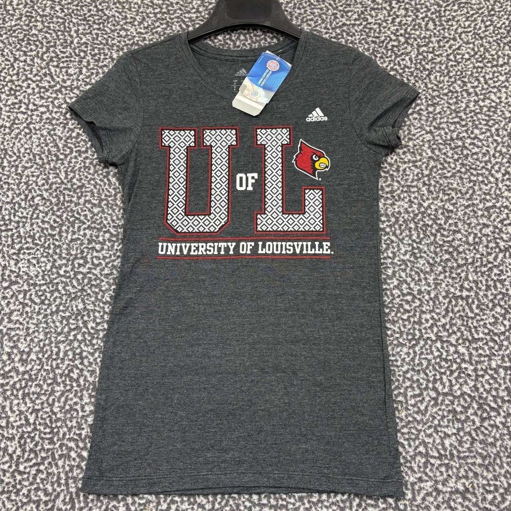 Louisville Cardinals Shirt Women Small Gray Adidas Short Sleeve Crew Neck New S